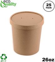 [25 Pack] 26 oz Disposable Kraft Paper Soup Containers with Vented LIDS - Pint Ice Cream Containers, Frozen Yogurt Cups, Restaurant, Microwavable, Take Out, Food Storage, Recyclable
