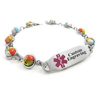 My Identity Doctor - Medical Bracelet for Women with Custom Engraving - 1cm Steel, Glass - Purple - Wrist Size 6.75 Inch