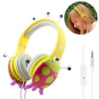 VCOM kids Headphones Adjustable Over Ear Stereo Headsets with Volume Limiting Feature & Microphone, Wired Ladybug Earphones for Boys Girls Children Toddler Music Movie Time School Home Travel - Yellow