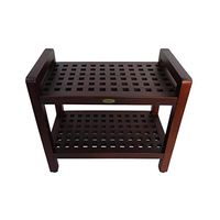 24" Solid Teak Lattice Shower Bench with Shelf and Arms in Brown Finish Modern Contemporary Single Piece