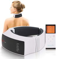 Electric Neck Massager - Digital Muscle Massage Machine w/ Rechargeable Battery & LCD Display - Adjustable Vibration & Heat Intensity Settings for Neck Pain Relief - Serenelife SLNKMSG90.5,white