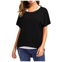 Theoylos Women's T-Shirts Casual Large Size Short Sleeve Ladies Loose Batwing Sleeve T-Shirts Irregular Hem Tops Black
