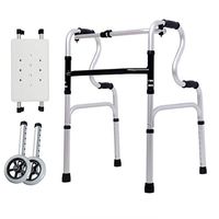 Walkers Xinjin Folding Aluminum Elderly Walking Frame with Seat Plate and 2 Replacement Castors Can Be Used to Assist Walking and Bathroom Bench