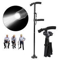Folding Cane LED Light Double Handle Telescopic Trekking Pole Adjustable Height Old Man Crutches Shockproof Sponge Handle