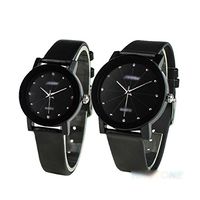 HuntGold One Pair Pretty Black Round Modern Stylish Waterproof His-and-hers Watches Belt(black)