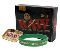 RAW Black Playing Cards, Pinner Mini Rolling Tray (Pin Backing), with Rolling Paper Depot Wristband- 3 Item Bundle