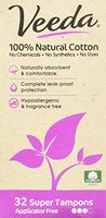 Veeda 100% Natural Cotton Applicator Free Tampons Super Absorbent Comfort Digital Super Tampons Chlorine Toxin and Pesticide Free, 32 Count