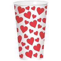 Amscan 420099 Valentine's Day Cups, 32 oz, Red & White