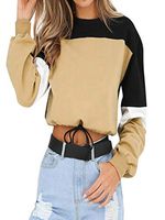 HNTDG Womens Casual Crewneck Color Block Long Sleeve Splcing Color Sweatshirt Pullover Tops Blouse Khaki