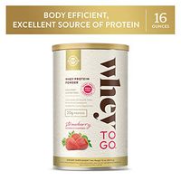 Solgar Whey To Go Protein Powder Natural Strawberry Flavor, 16 oz - Whey Protein Isolate and Concentrate - Mixes Easily for Smooth Taste - Gluten Free - 20g Protein per Serving