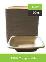 Select settings [100 COUNT] Microwaveable, compostable light brown square bowls (16 oz.) made from bagasse (sugarcane fiber)