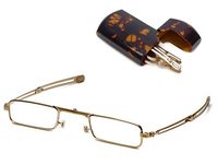 Original Patented Mini-Foldtm Folding Reading Glasses with Flip Top Hard Case, Gold w/Tortoise Case +3.50
