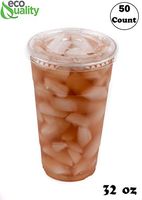 Iced Coffee Go Cups and Lids | Cold Smoothie | Plastic Cups with Lids | 32 oz Cups, 50 Pack | Clear Plastic Disposable Pet Cups | Ideal for Coffee, Parfait, Juice, Soda, Cocktail, Party Cups