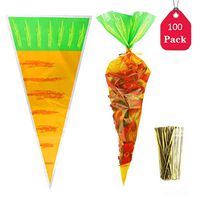 Formemory 100Pcs Easter Carrot Shaped Cellophane Bags, Cone Cello Bag of Candy Party Supply