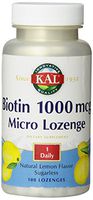 KAL Biotin 1000 Lozenge Tablets, Lemon 1000 mcg, 100 Count