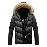 💕 HebeTop 💕 Men's Water-Resistant Hooded Thickened Insulated Quilted Puffer Coat Heavy Padded Winter Parka Anorak Jacket Dark Gray