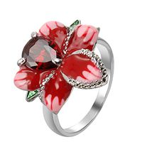 Ring,Meet&sunshine Rose Flower Garnet White Topaz Elegant Charm Gift Silver Ring Size 5-11 (B)