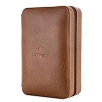 JEG Brown Genuine Leather Ceder Wood 4 to 6 Ct Cigar Humidor Travel Case Holder Gift Set
