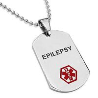 Tioneer Stainless Steel Classic Medical Alert ID Dog Tag Pendant Necklace, Epilepsy