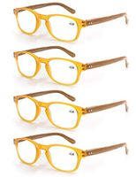 4 Pack Reading Glasses 1.75 Fashion Wood-Look Spring Hinges Stylish Readers Men Women Yellow