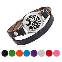 Allnice Aromatherapy Bracelet Leather Band Essential Oils Diffuser Bracelet Jewelry Stainless Steel Locket with 8 Felt Pads Bracelet for Women Girl Gift