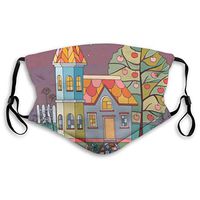 Fashion Comfortable Windproof mask,Night in Village Country House with Tower in Garden with Tree and Flowers,Printed Facial Decorations for Unisex M
