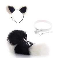 3PCS Fox Tail and Lovely Ears Handheld Massager Christmas Cosplay Party Costume Gift for sweetbaby Unlock The Lock of Passion （Black and White）-S