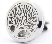 Round Life Tree stainless steel hollow diffuser, automobile clip essential oil diffuser (Silver)
