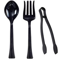 TigerChef Black Heavy Duty Disposable Plastic Set Of 12 Serving Utensils 4 Serving Spoons 11.5 Inch, 4 Serving Forks 11.5 Inch, 4 Serving Tongs 9 Inch (Serving Set, Black)