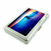Ocean Waves Em3 Hip Silver Cigarette Case With Built In Lighter 4.75" X 2.75" Id Holder Metal Wallet RFID Protection