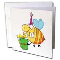 3dRose Greeting Cards, 6 x 6 Inches, Pack of 6, Happy Birthday Bumble Bee Cartoon Character (gc_118683_1)