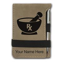 Mini Notepad, Rx Pharmacy Symbol, Personalized Engraving Included (Light Brown)