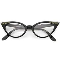 Vintage Cateyes 80s Inspired Fashion Clear Lens Cat Eye Glasses with Rhinestones (Black)