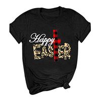 Eoeth Happy Easter!Pullover for Women Summer Letter Print Short Sleeved Top Casual Loose T-Shirts Blouse Tee Shirts Black