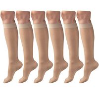 Sheer Compression Stockings, 15-20 mmHg, Women's Knee High Length, Diamond Pattern Nude Large (6 Pairs)
