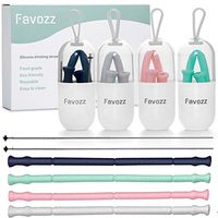 Favozz Silicone Collapsible Straws, reusable straws collapsible plastic reusable portable folding straw with case including cleaning brush keychain