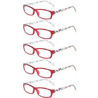 Reading Glasses 5 Pairs Fashion Ladies Readers Spring Hinge with Pattern Print Eyeglasses for Women (5 Pack Red, 4.0)