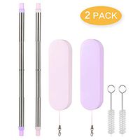 Telescopic Reusable Straws Metal Drinking Straws With Portable Case and Cleaning Brush, 2 Pack Collapsible Stainless Steel Straw for Travel Daily Life Environmental Protection