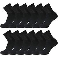 12 Pack of Premium Diabetic Cotton Quarter Length Athletic Sport Ankle Socks (Black, 10-13)