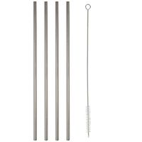 Home-X - 10-Inch Stainless Steel Drinking Straws (Set of 4), Classic Look Goes Great with Iced Tea, Lemonade or Any Cold Beverage