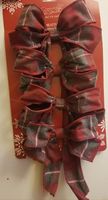 Jaclyn Smith 4 Wired Decorative Holiday Christmas Bow Collection Red & Gray Plaid Flannel Christmas Tidings Measures
