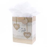 Hallmark 13" Large Gift Bag with Tissue Paper (Mr. & Mrs. Hearts) for Weddings, Bridal Showers, Engagements and More