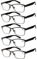 Eyecedar 5-Pack Reading Glasses Men Metal Frame Spring Hinges Rectangle Style Stainless Steel Material Readers +1.50