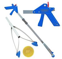 ArcMate EZ Reacher Deluxe SAF-T-LOK Indoor Reacher Grabber, Pistol Grip, 5-lb. Pickup Capacity, XL 4.5" Wide Jaw, Includes DangEZ Strap, Heat Resistant Food Grade Silicone Cup Tips, Blue, 26" (7993)