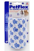 PetFlex Self-Adhering Elastic Bandage - Paw Prints 4" x 5 yds, White Bandage/Blue Paw Print