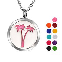 VALYRIA Aromatherapy Essential Oil Diffuser Necklace Coconut Tree Locket Pendant with 24" Chain,11 Refill Pads(Engraving)