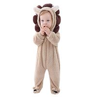 Goldweather Newborn Baby Boys Girs Flannel Hooded Jumpsuits Infant Cartoon Lion Winter Warm Fleece Hoodie Zipper Romper Snowsuit Playsuit(Khaki,18-24 Months)