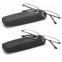 DOUBLETAKE Reading Glasses - 2 Pairs Compact Case Semi Rimless Readers - 1.25