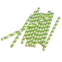 U.S. Toy Dozen Lime Green Striped Vintage Style Nostalgic Sturdy Paper Drinking Straws - 7.5"