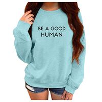 Women's Be a Good Human Print Long Sleeve Sweatshirt Pullover T Shirt Casual Round Neck Loose Blouses LIM&Shop